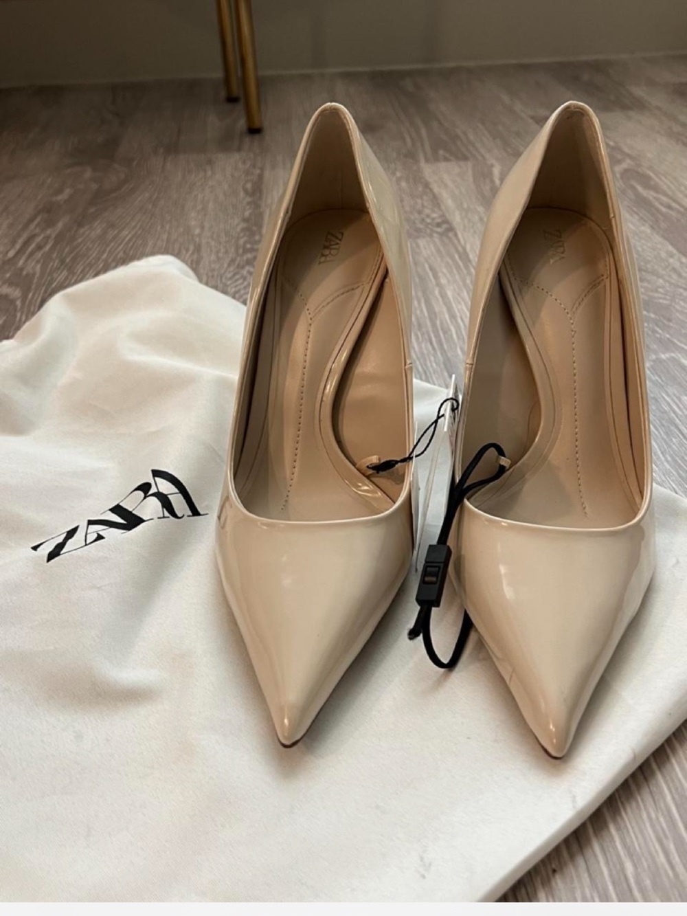 Zara Cream Patent Pointed-Toe Pumps